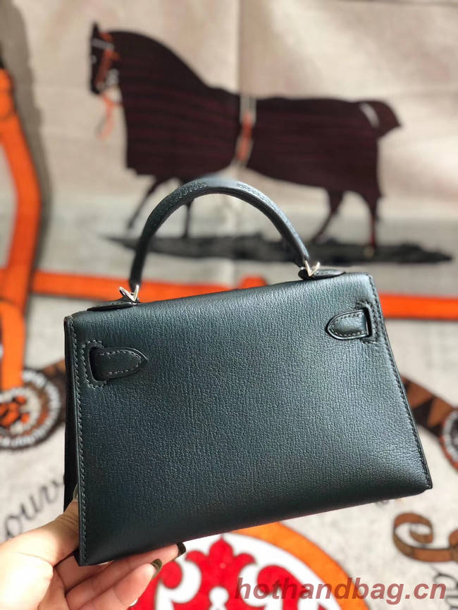 Hermes original mini Kelly chevre mysore K19CM Blackish green&silver Metal