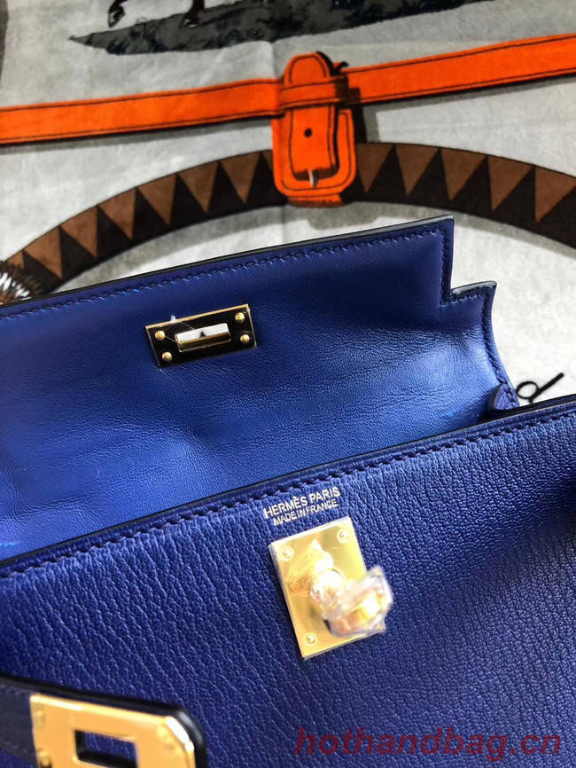 Hermes original mini Kelly chevre mysore K19CM blue&Gold Metal