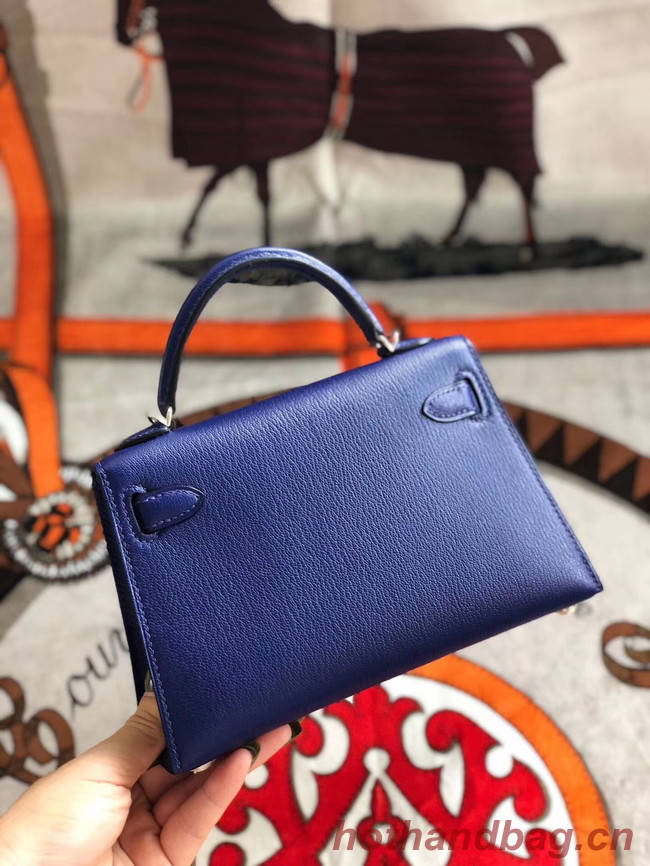 Hermes original mini Kelly chevre mysore K19CM blue&silver Metal