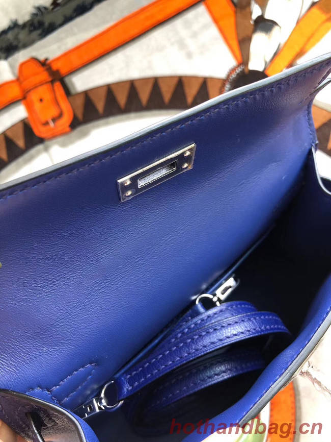 Hermes original mini Kelly chevre mysore K19CM blue&silver Metal