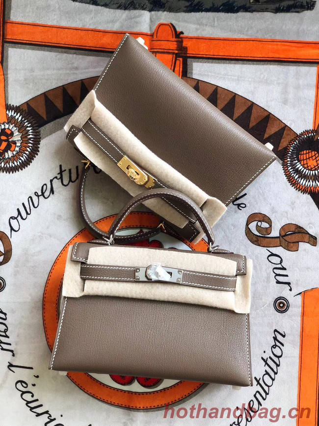 Hermes original mini Kelly chevre mysore K19CM grey&silver Metal