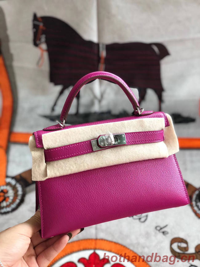 Hermes original mini Kelly chevre mysore K19CM rose&silver Metal