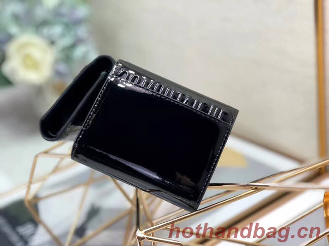 Dior MEDIUM BLACK 30 MONTAIGNE LOTUS PATENT CALFSKIN WALLET S2057