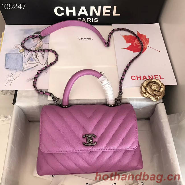 Chanel Small Flap Bag Top Handle V92990 Purplish