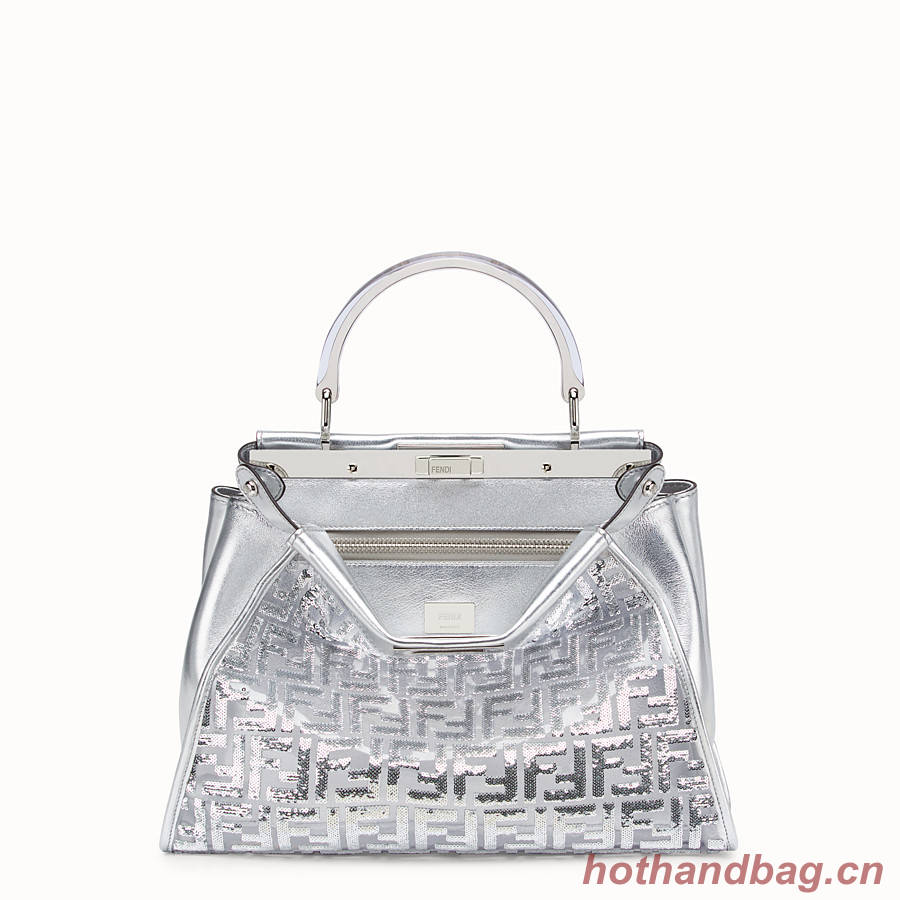 Fendi PEEKABOO ICONIC MEDIUM Silver leather bag 8BN290