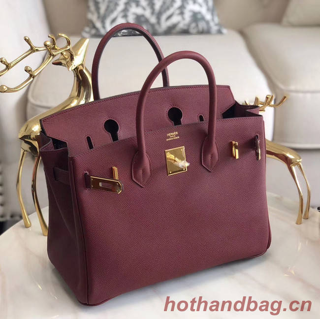 Hermes original Epsom Leather HB35O Burgundy&gold Metal