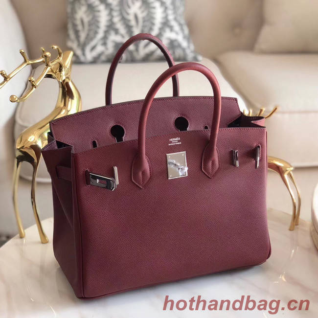 Hermes original Epsom Leather HB35O Burgundy&silver Metal