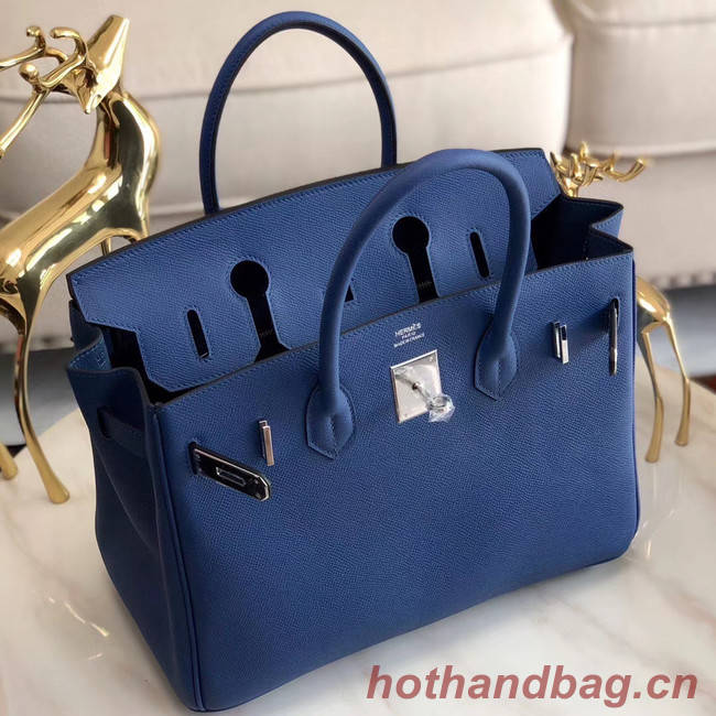 Hermes original Epsom Leather HB35O blue&silver Metal