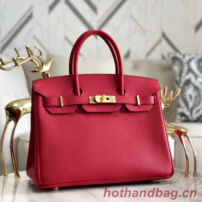 Hermes original Epsom Leather HB35O red&gold Metal