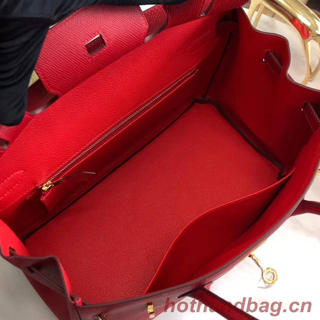 Hermes original Epsom Leather HB35O red&gold Metal