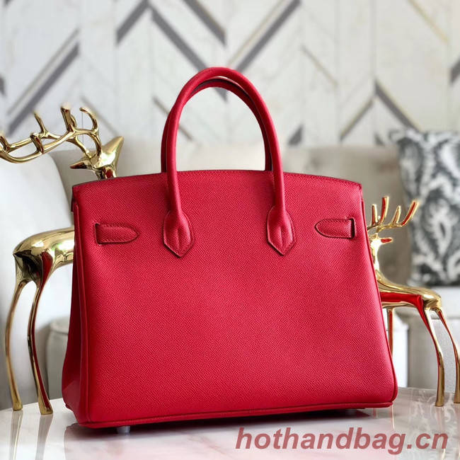 Hermes original Epsom Leather HB35O red&silver Metal