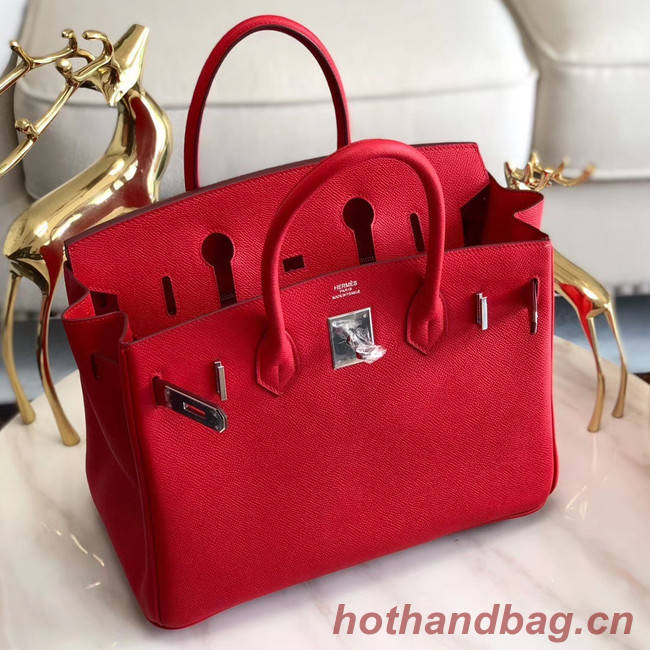 Hermes original Epsom Leather HB35O red&silver Metal