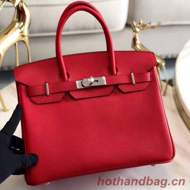 Hermes original Epsom Leather HB35O red&silver Metal