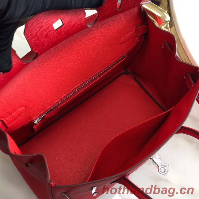 Hermes original Epsom Leather HB35O red&silver Metal