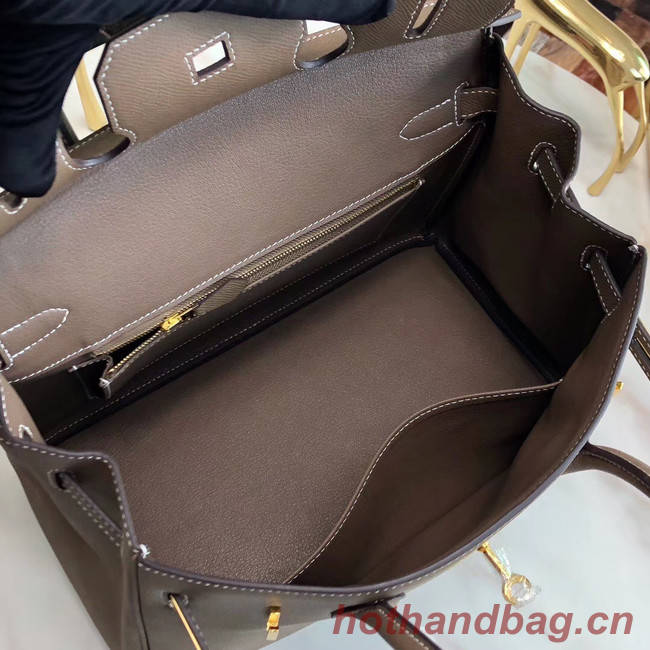 Hermes original Epsom Leather HB35O grey&gold Metal