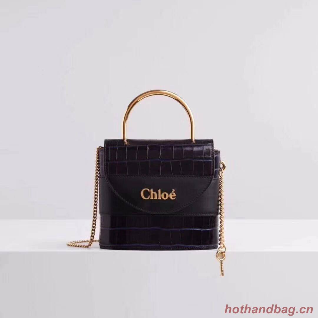 Chloe Original Crocodile skin Leather Top Handle Small Bag 3S030 black