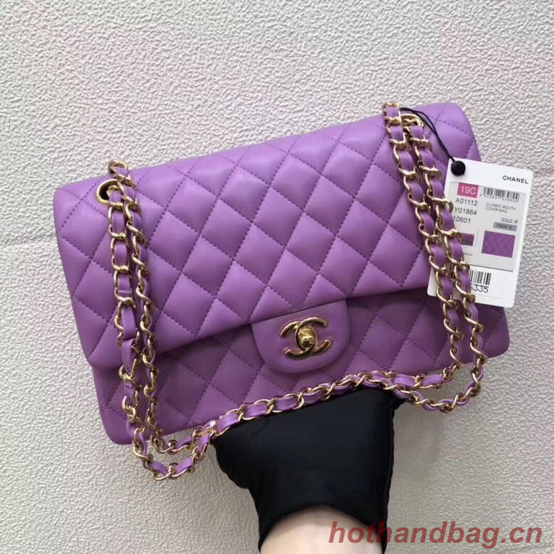 CHANEL Classic Handbag Lambskin purple 1112 & gold-Tone Metal