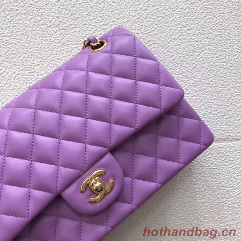 CHANEL Classic Handbag Lambskin purple 1112 & gold-Tone Metal