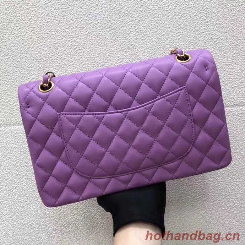 CHANEL Classic Handbag Lambskin purple 1112 & gold-Tone Metal