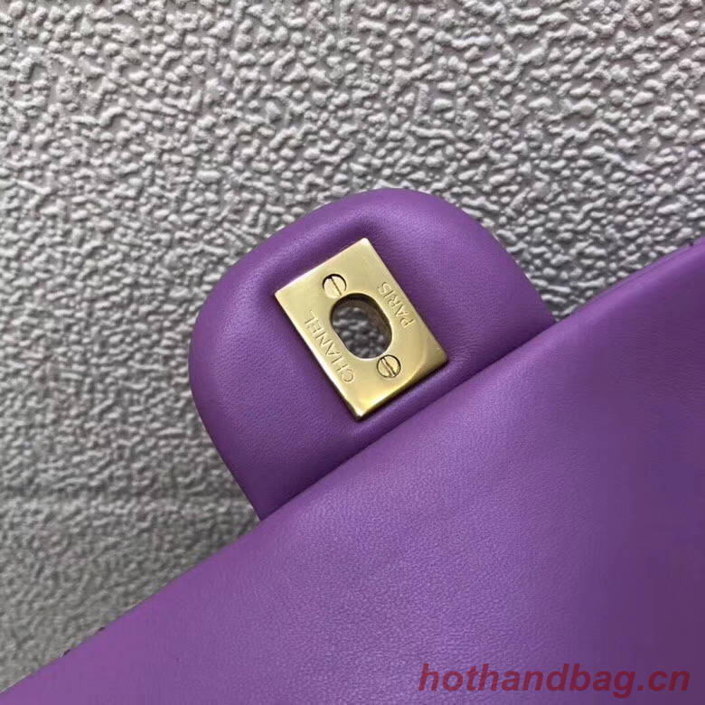 CHANEL Classic Handbag Lambskin purple 1112 & gold-Tone Metal