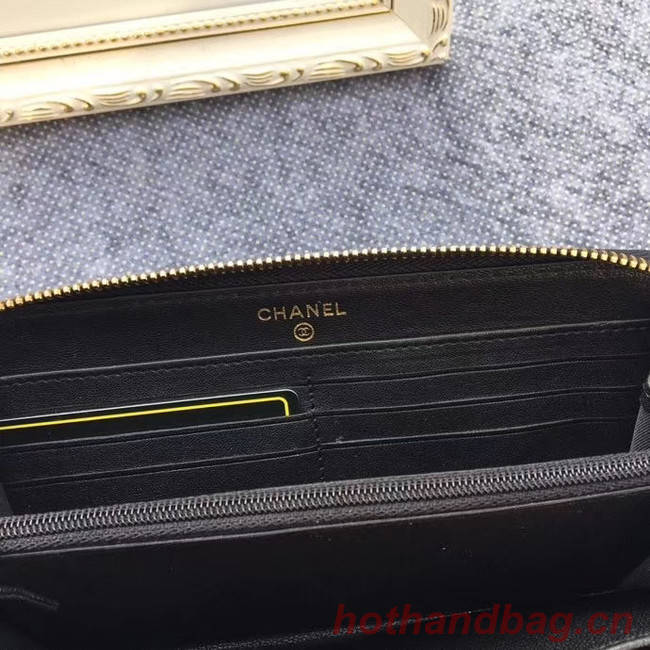 CHANEL 19 sheepskin & Gold-Tone Metal Wallet AP1063 black