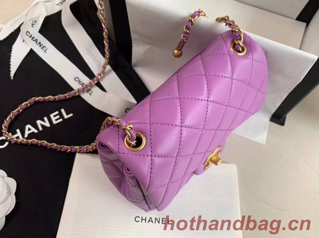 Chanel MINI Flap Bag Original Sheepskin Leather AS1786 purple