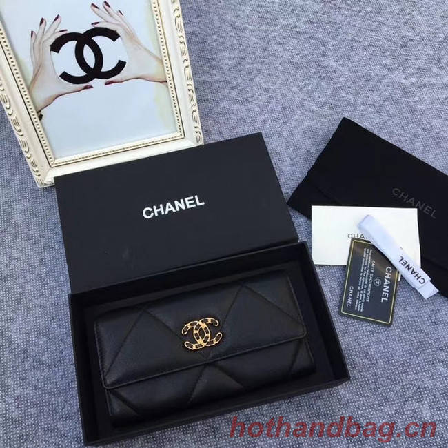 Chanel sheepskin & Gold-Tone Metal Wallet AP0955 black