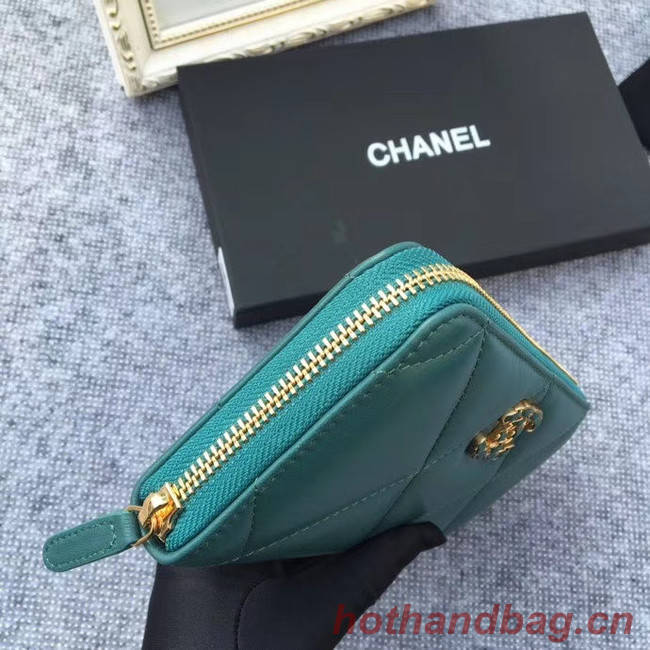 CHANEL 19 sheepskin & Gold-Tone Metal Wallet AP1063 green