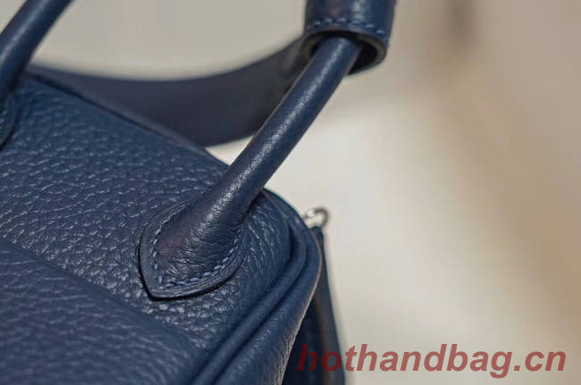 Hermes mini Lindy Togo Leather Bag LD19 blue&Silver-Tone Metal