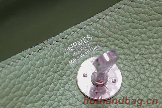 Hermes mini Lindy Togo Leather Bag LD19 green&Silver-Tone Metal