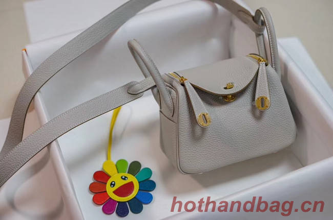 Hermes mini Lindy Togo Leather Bag LD19 grey&gold-Tone Metal