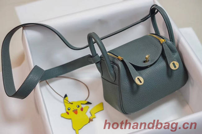 Hermes mini Lindy Togo Leather Bag LD19 light blue&gold-Tone Metal