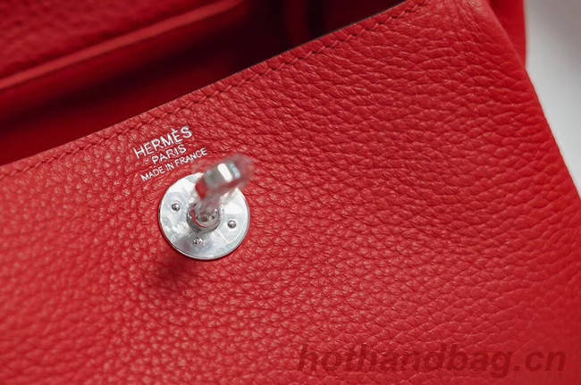 Hermes mini Lindy Togo Leather Bag LD19 red&Silver-Tone Metal