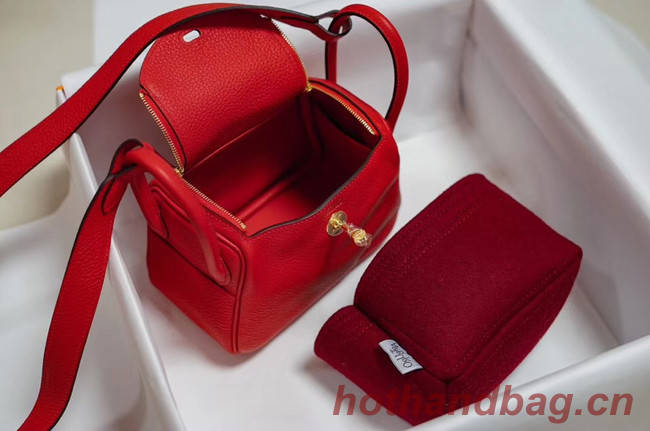 Hermes mini Lindy Togo Leather Bag LD19 red&gold-Tone Metal