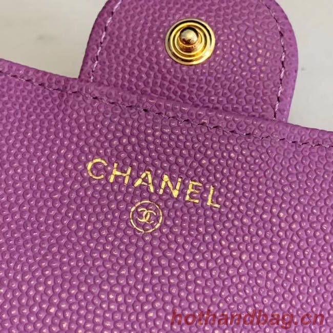 Chanel Calfskin Leather & Gold-Tone Metal Wallet A6888 Lavender