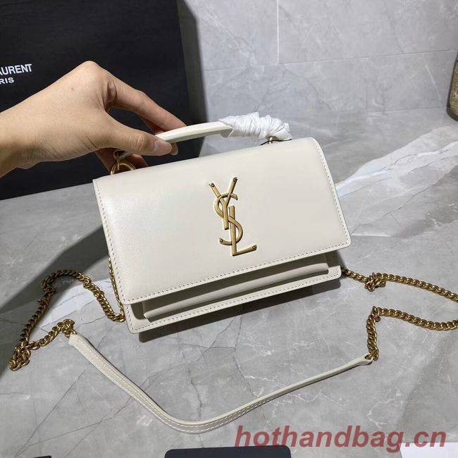 Yves Saint Laurent Calfskin Leather Shoulder Bag Y533036 White&gold-Tone Metal