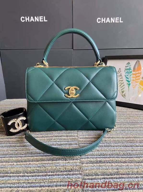 Chanel CC original lambskin top handle flap bag A92236 green&Gold-Tone Metal