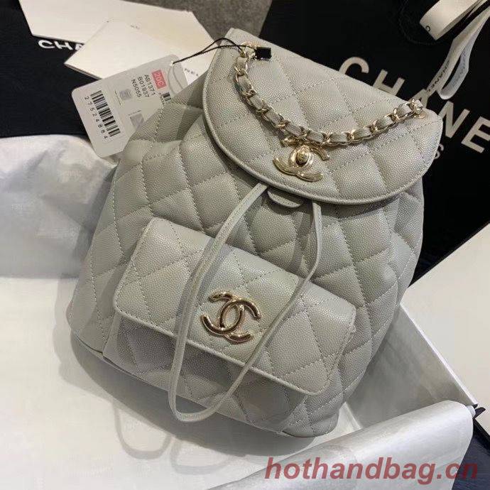 Chanel backpack Grained Calfskin & Gold-Tone Metal AS1371 Gray