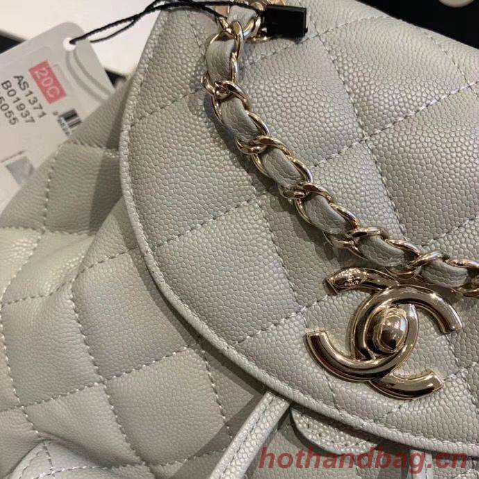 Chanel backpack Grained Calfskin & Gold-Tone Metal AS1371 Gray