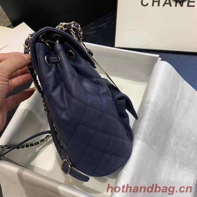 Chanel backpack Grained Calfskin & Gold-Tone Metal AS1371 Navy