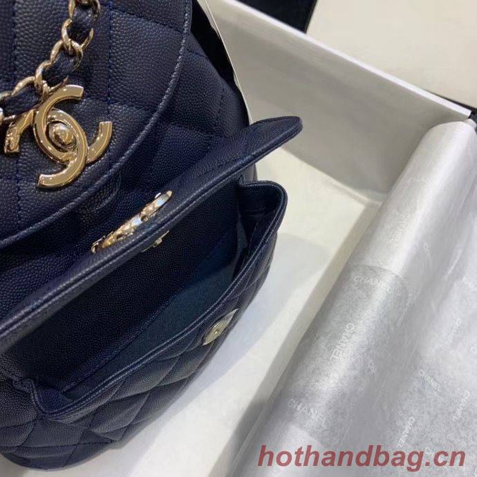 Chanel backpack Grained Calfskin & Gold-Tone Metal AS1371 Navy