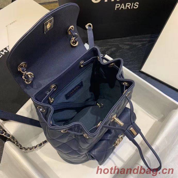 Chanel backpack Grained Calfskin & Gold-Tone Metal AS1371 Navy