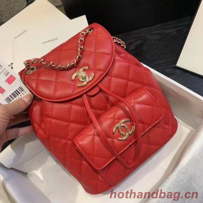 Chanel backpack Grained Calfskin & Gold-Tone Metal AS1371 Red