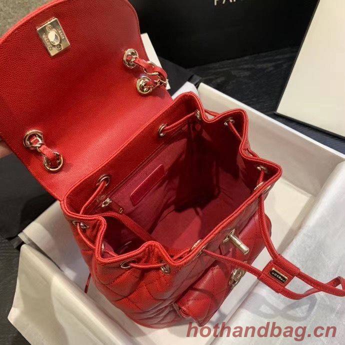 Chanel backpack Grained Calfskin & Gold-Tone Metal AS1371 Red