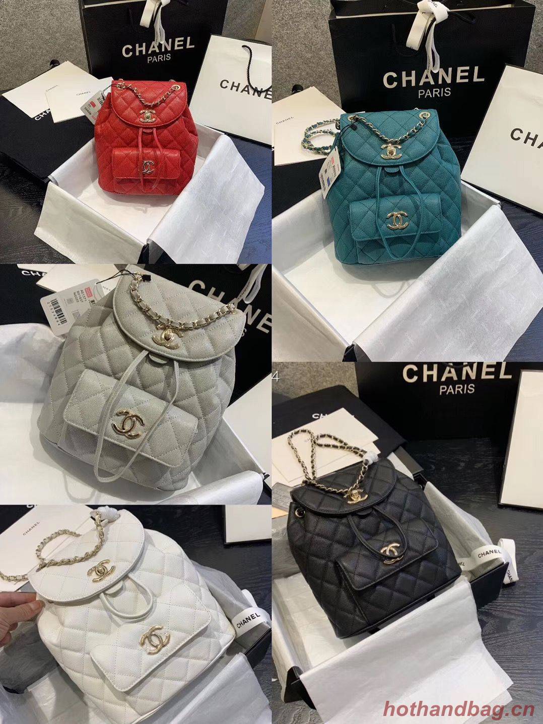 Chanel backpack Grained Calfskin & Gold-Tone Metal AS1371 Green