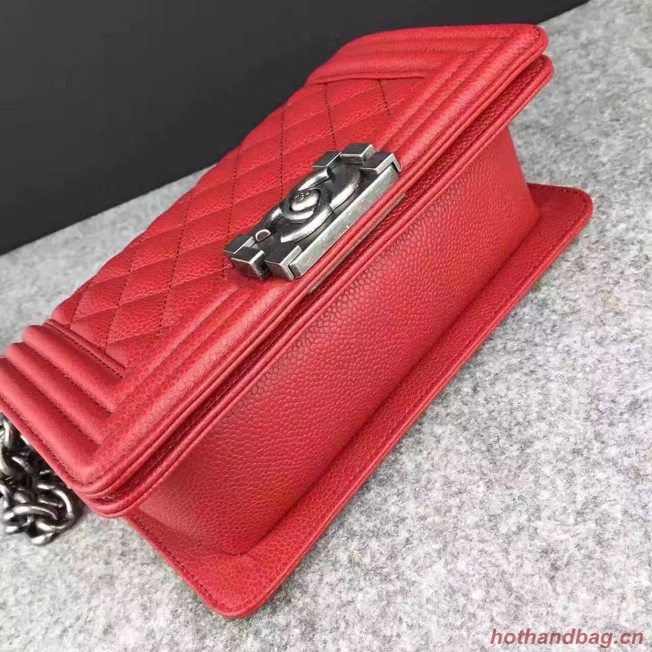 Chanel Le Boy Flap Shoulder Bag Original Cavier Leather A67085 Red Silver Buckle