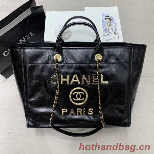 Chanel cowhide Tote Shopping Bag A66942 black