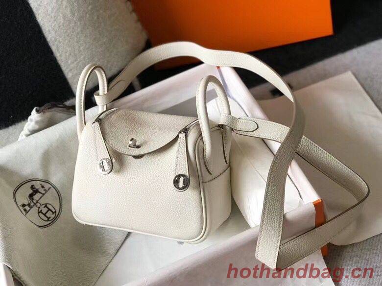 Hermes mini Lindy Original Togo Leather Bag LD19 White&Silver-Tone Metal