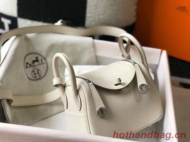 Hermes mini Lindy Original Togo Leather Bag LD19 White&Silver-Tone Metal