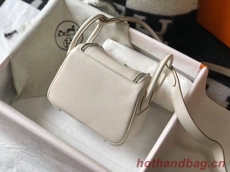 Hermes mini Lindy Original Togo Leather Bag LD19 White&Silver-Tone Metal